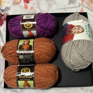 Super Bulky Yarn Bundle - Purple, Orange, and Taupe, Lot of 4 Skeins